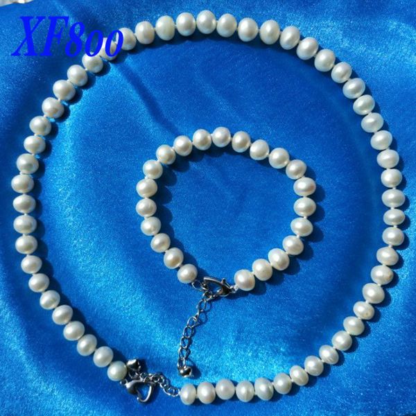 

xf800] fine jewelry trendy pearl jewelry sets for women 8-9mm near round natural freshwater pearl necklace &bracelet gift st09, Black