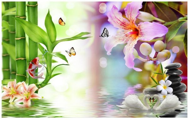 

custom 3d p wall paper original bamboo newspaper, peaceful stone lily, bamboo tv background wall personality wall mural wallpaper pain