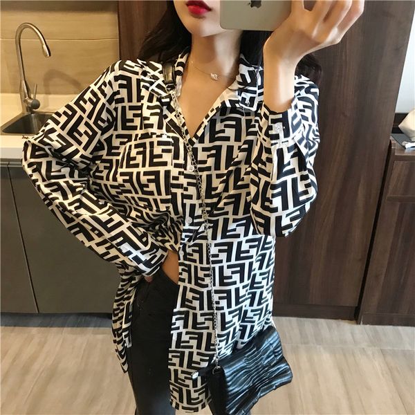 

Черный белый Письмо Печатный Свободная Повседневная Рубашка С Длинным Рукавом Женская Блузка 2018 Новые Модные женские винтажные топы