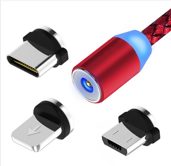 

3 in 1 Detachable LED Magnetic Charging Cable, Magnet Usb Charger with 360° Connect Round Plugs Micro USB Type C Options Nylon Braided Wire