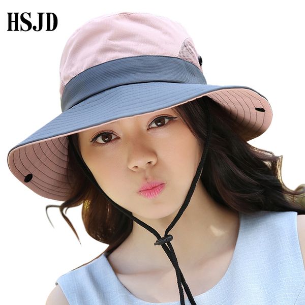 

2018 women two-color fisherman casual bucket camping hiking travel fishing mountaineering wide brim uv protection sunshade hat, Blue;gray