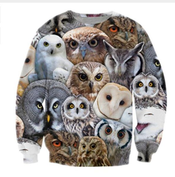 

wholesale-fashion womens/mens lovely owl funny 3d print casual sweatshirt plus size qqy035, Black