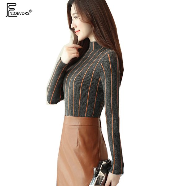 

autumn winter basic shirts women fashion sweaters pullovers knit slim bodysuit stripe knitted red gray turtleneck sweater, White;black
