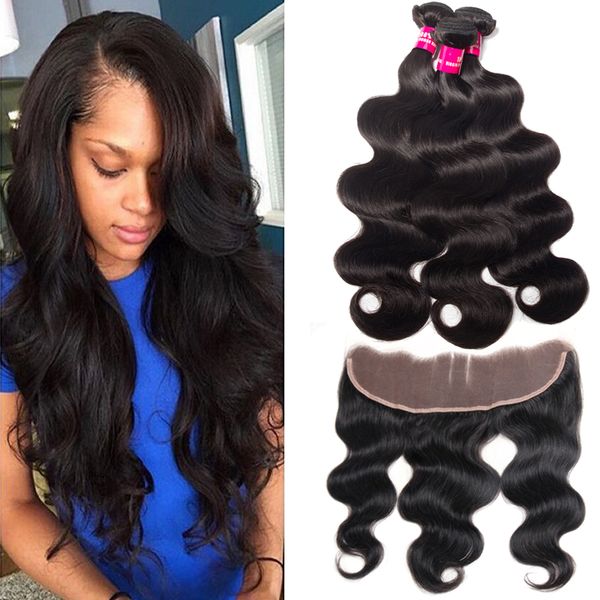 

human hair bundles with closure brazilian hair with 13x4 ear to ear lace frontal closure deep wave kinky curly loose straight body wave hair, Black