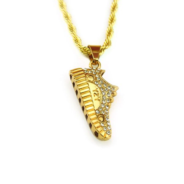

wholesale new classic gold plated fine rap hip hop jewelry full rhinestone sport shoes hiphop pendant necklace, Silver