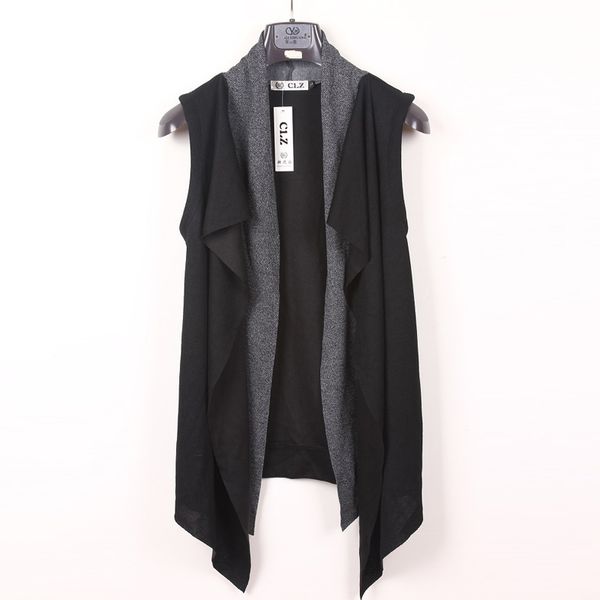 

m-xxxl 2018 new men's clothing hair stylist gd fashion fake two pieces color matching vest coat cardigan plus size costumes, Black;white