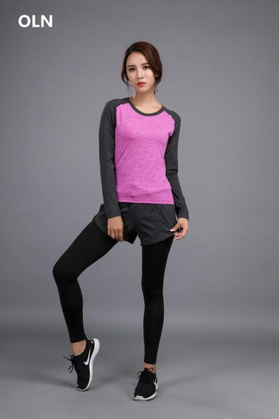 

oln women yoga set gym fitness slim fit purple full shirt+pants yoga clothing running tight jogging workout leggings sport suit, White;red