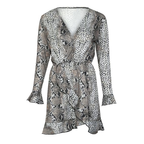 

euramerican dress v collar waist boa print print dress zc2932, Black;gray
