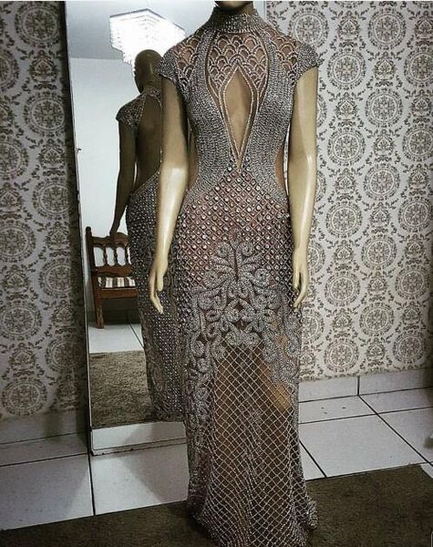 

evening dress long dress high collashort sleeve prom dress customable all sizes cool dazzling soulderesboridedr, Red