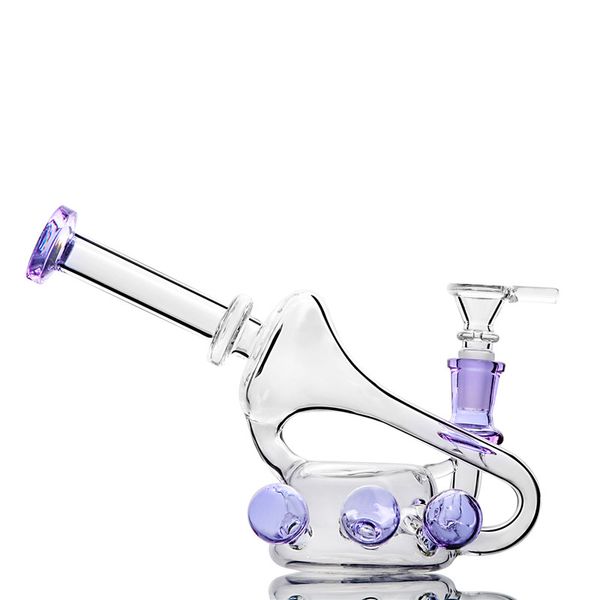 Narghilè Mini Dab Rig Recycler Cool Glass Bong Bubbler Pipe con sfera viola 5,5 pollici