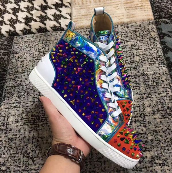 

2018 new season colors pik pik spikes red bottom sneakers men shoes luxury studs dress wedding trainers louisflat with box,eu35-46, Black