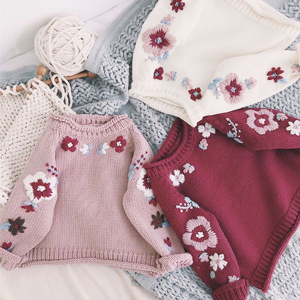 Baby Girls Autumn Winter Hand Made Flower Sweater 1 3y Baby Pullover Knitted Sweater Children Outwear Toddler Girls Clothes Free Crochet Sweater