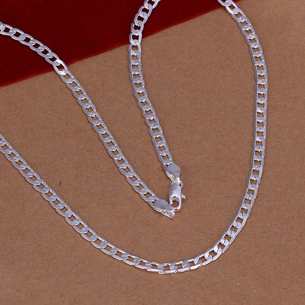 

high-quality men's jewelry 925 solid silver color 4mm sideways chains necklace choker for women male jewerly wholesale 16-30inch
