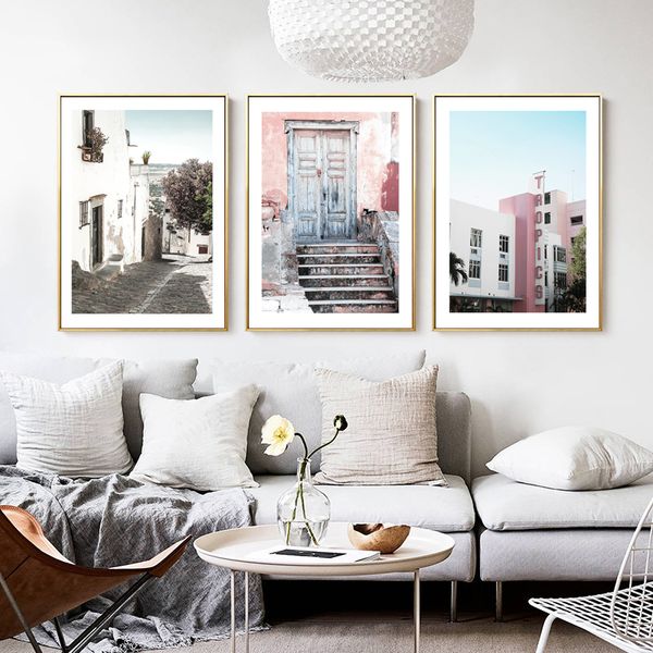 

nordic poster pink house wall art street canvas painting posters and prints poster home wall pictures for living room unframed