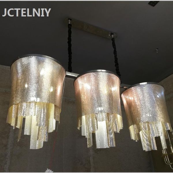 

New aluminum LED chandelier art mesh bright sand golden restaurant lamp living room decoration chandelier 3 lights