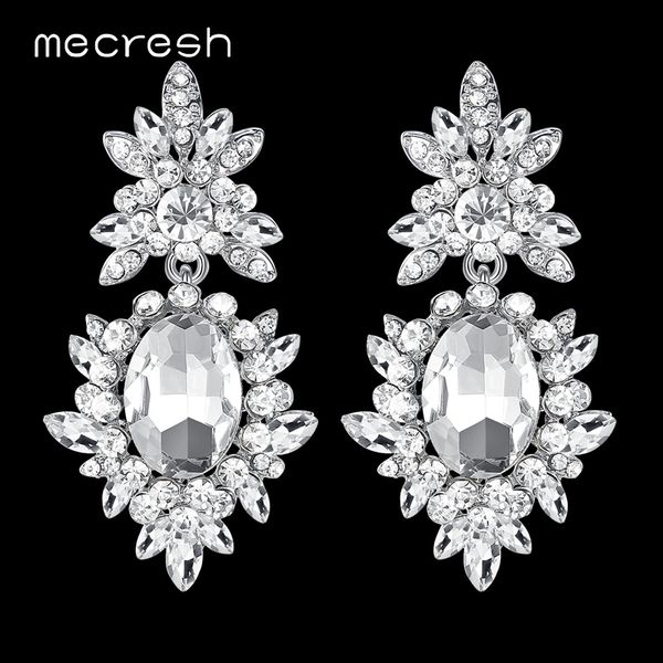 

mecresh silver color crystal wedding earrings for women korean rhinestone big bride drop earrings fashion jewelry 2018 meh1080