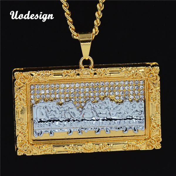 

uodesign hip hop big jesus charm pendant necklace the last supper necklace rectangle oil painting pendants necklaces, Silver
