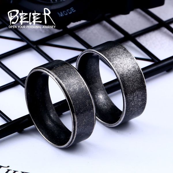 

beier 316l stainless steel antique silver color fashion wedding ring cool man's high polished fashion jewelry lr-r093, Golden;silver