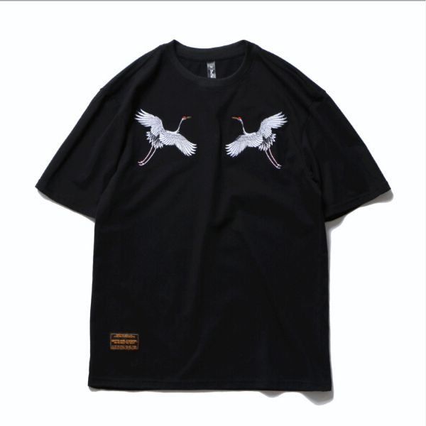 

Chinese Style High Street Embroidery Tshirts Men and women Hip-Hop Tops Tees Fashion Embroidery Red-crowned crane Tshirt Wholesale