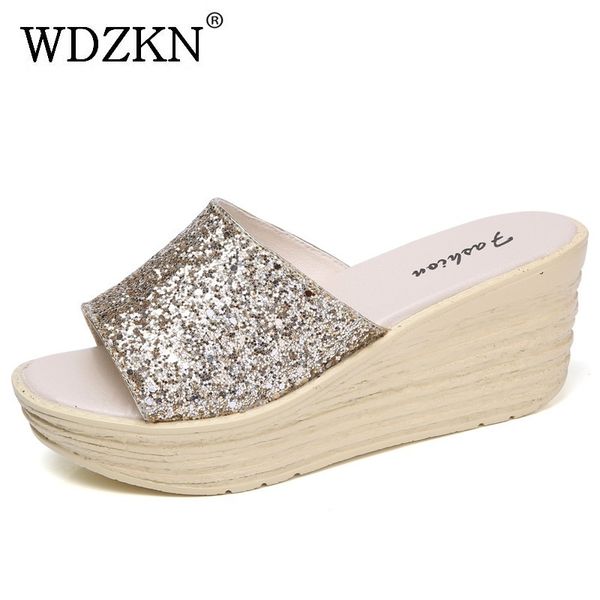

wdzkn summer women slippers 2017 candy colors bling outside open toe wedge slippers platform slides fashion women shoes h1758, Black