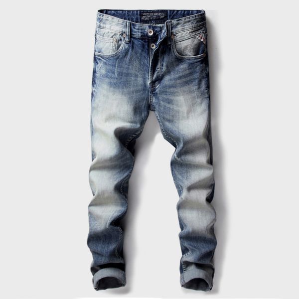 

men's jeans european retro fashion mens slim fit destroyed ripped men brand patchwork streetwear biker beggar pants, Blue