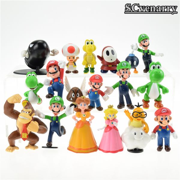 

18pcs /lot super mario bros brinquedos yoshi dinosaur peach toad goomba pvc action figures collectinble model toys