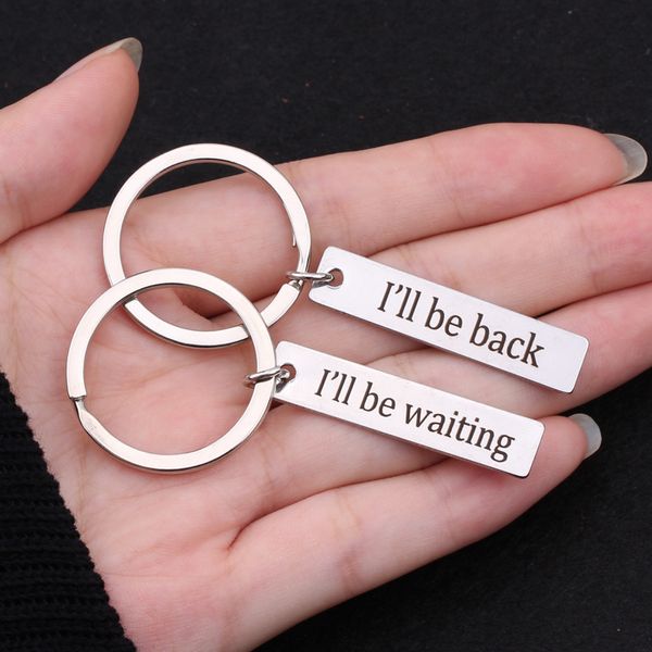 

1pcs couples keychain alloy accessory boyfriend/girlfriend engraved i'll be back i'll be waiting keys holder wife husband car, Silver