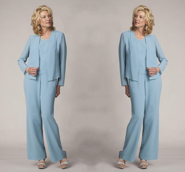 Pantalone azzurro per la madre della sposa, adatto a eleganti abiti da sera formali, abiti semplici taglie forti DH4028