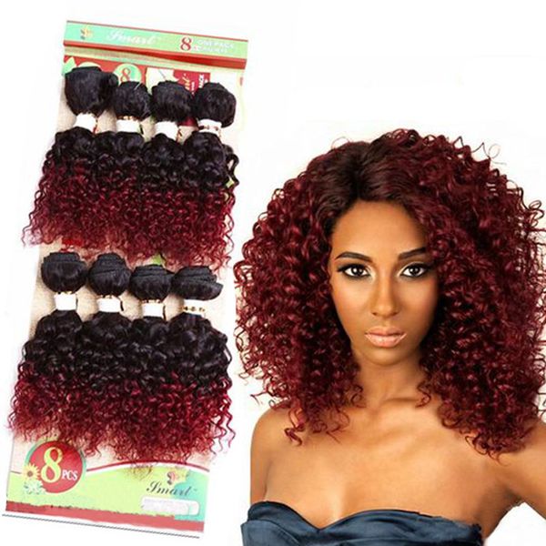 2020 8inch Ombre Burgundy Blonde Synthetic Weave Curly Hair