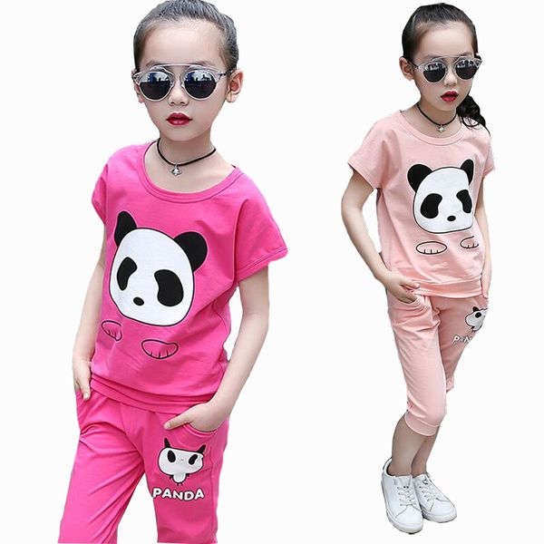 

cartoon girls clothing set summer 2018 children sport suits girls t-shirt+pants outfits kids tracksuit baby costume, White
