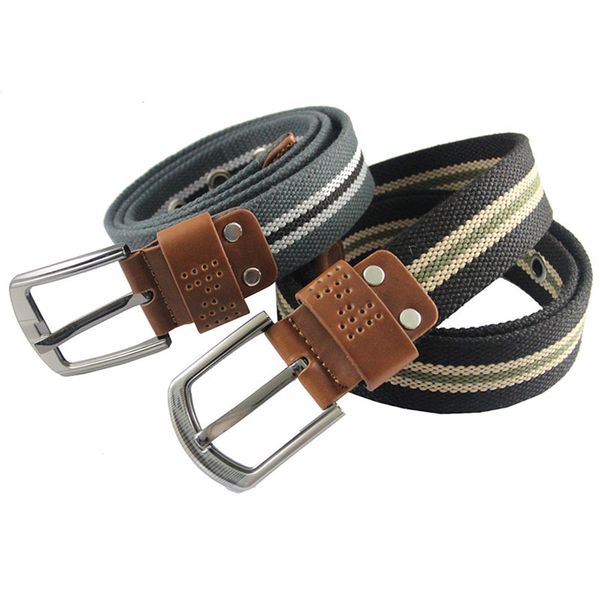 

men belt men's casual stripe waistband leather canvas pin buckle belt waist strap belts cinturones para hombre a9, Black;brown