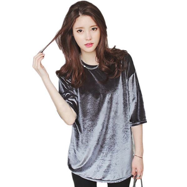

s-4xl loose plus size womens velour shirts 2017 spring fashion short sleeve wine red velvet t-shirts mujer velour t shirt, White