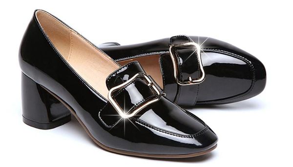 

women's shoes in autumn square head high coarse heel @30, Black