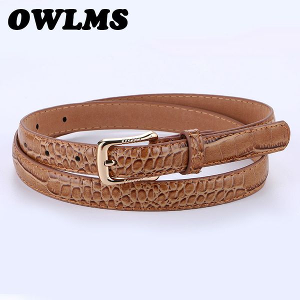 

crocodile genuine leather belt for women fashion gold pin buckle popular lady belts thin strap gifts female for jeans, Black;brown