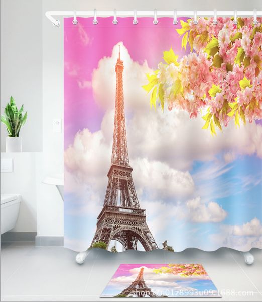 

pink sky 3d pattern print custom waterproof bathroom modern shower curtain polyester fabric bathroom curtain door mat sets