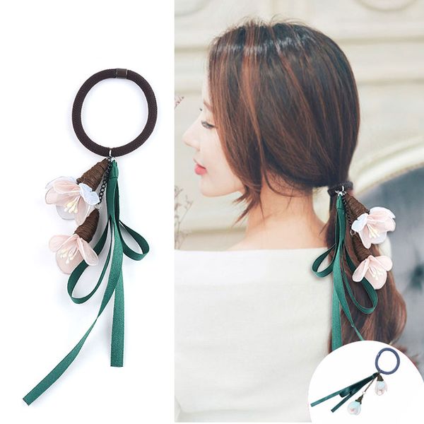 

m mism magnolia flowers pendant ribbon scrunchy elegant gum for hair elastic bands for women lovely hair accessories circle