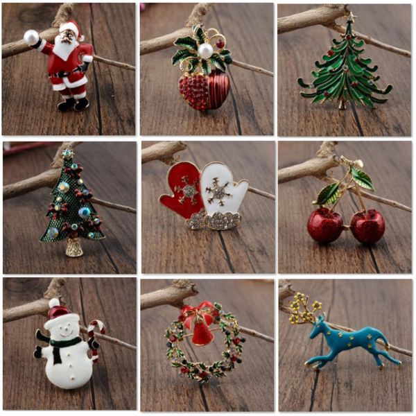 

alloy christmas brooch pin buckle for santa claus xmas tree snowman wreath brooches for women clothing charm jewelry accessories hh7-1862