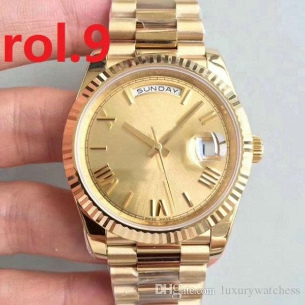 

18 ct yellow gold DAYDATE 40 self-winding mechanical movement Champagne dial Fluted bezel Concealed folding Crown clasp Mens watch