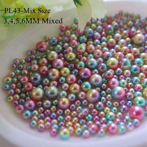 

1000pcs/bag cute 3/4/5/6mm mixed 4 mermaid-effect color ball pearl nail decoration pearl nail art decoration, Silver;gold