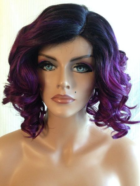 Classic Wig Curly Asymmetrical Hairstyle Ombre Lily Purple Hair