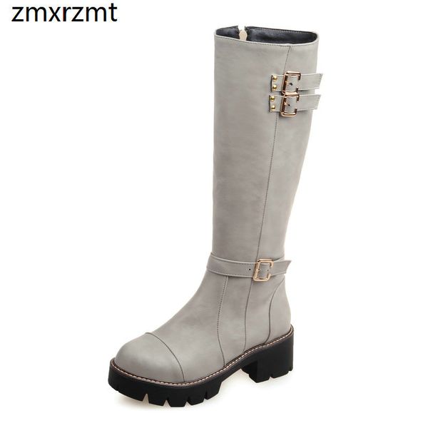 

2019 women erogenous knee high women boots round toe 5cm med heel shoes spring autumn casual shoes large size 34-43, Black