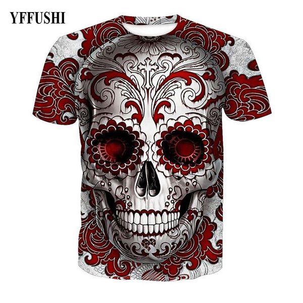 

yffushi 2018 red floral skull print 3d t shirt fashion skull 3d print hip hop tees cool men streatwear plus size, White;black
