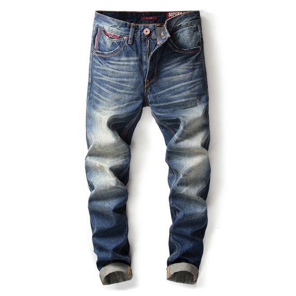 

shabiqi 2018 fashion men jeans brand straight fit ripped jeans designer 100% cotton distressed denim men,777, Blue