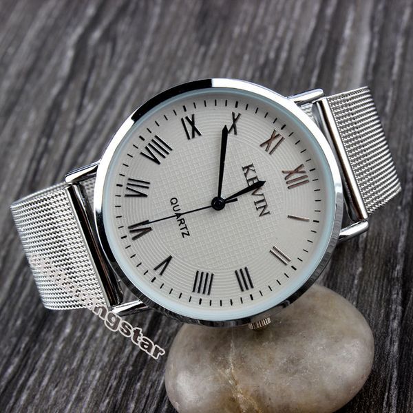 

silver metal iron net web mesh band fashion simple quartz wrist watch hours mens womens unisex, Slivery;brown