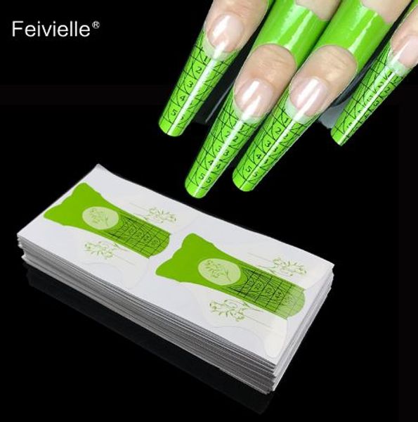 

feivielle new 100 pcs/lot nail form for acrylic uv gel tip nails extension guide french diy tools self-adhesive forms stickers, Black