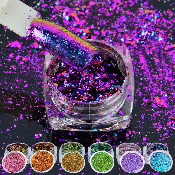 

6box/set multicolor flakes bling sequins 0.2g nail art irregular chameleon magic effect nail glitter power 3d holo paillette, Silver;gold