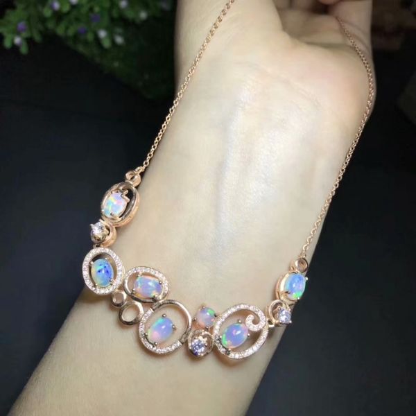

925 sterling silver inlaid natural opal necklace chain banquet ball catapult style package