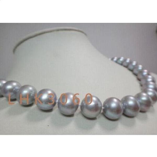 

gorgeous 10-11 mm natural south sea gray pearl necklace 18" 14k white gold, Silver