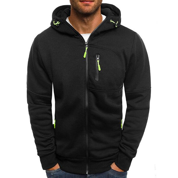 

male fashion zipper hoodies hoodie sweatshirt drawstring solid color casual slim long new size plus sleeve mens tracksuit mpvjf, Black