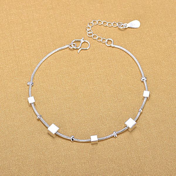 Hohe Qualität 925 Sterling Silber Würfel Strand Schlangenkette Armbänder Für Frauen Modeschmuck 2018